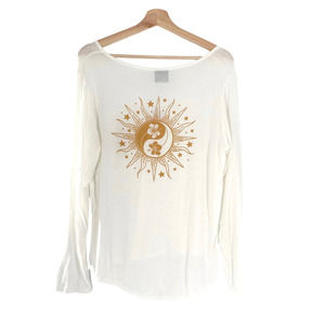 Stunner Nordstrom Yin Yang White Yellow Long Sleeve Stretchy Tee